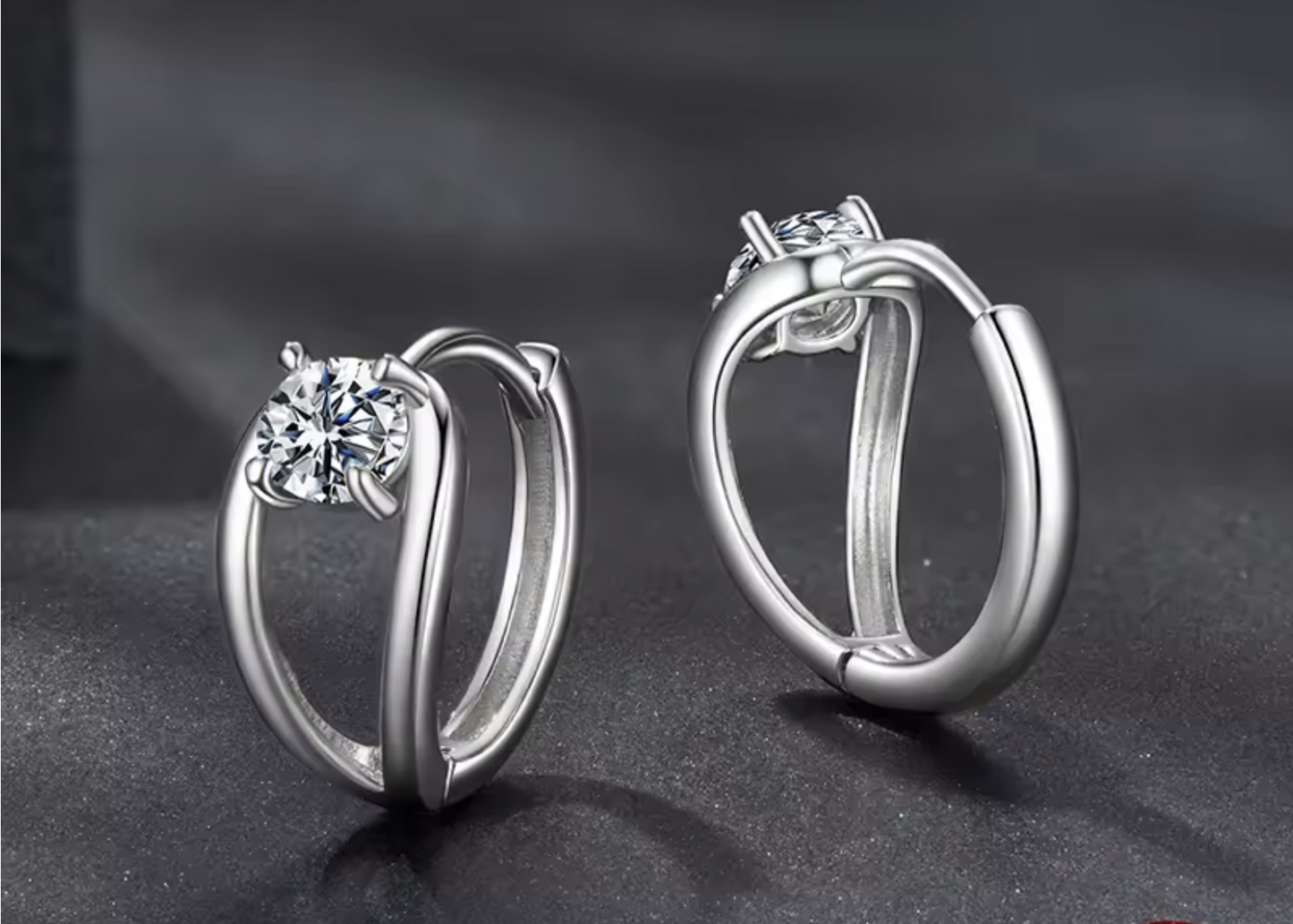 0.3CT Moissanite Hoop Earrings Silver Gold Mirror Quenn