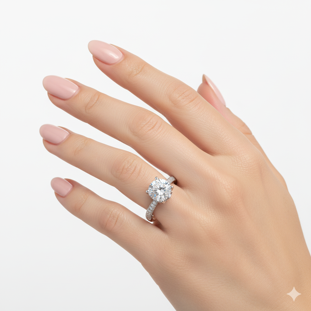 5CT Moissanite Engagement Ring in 18K White Gold & Silver