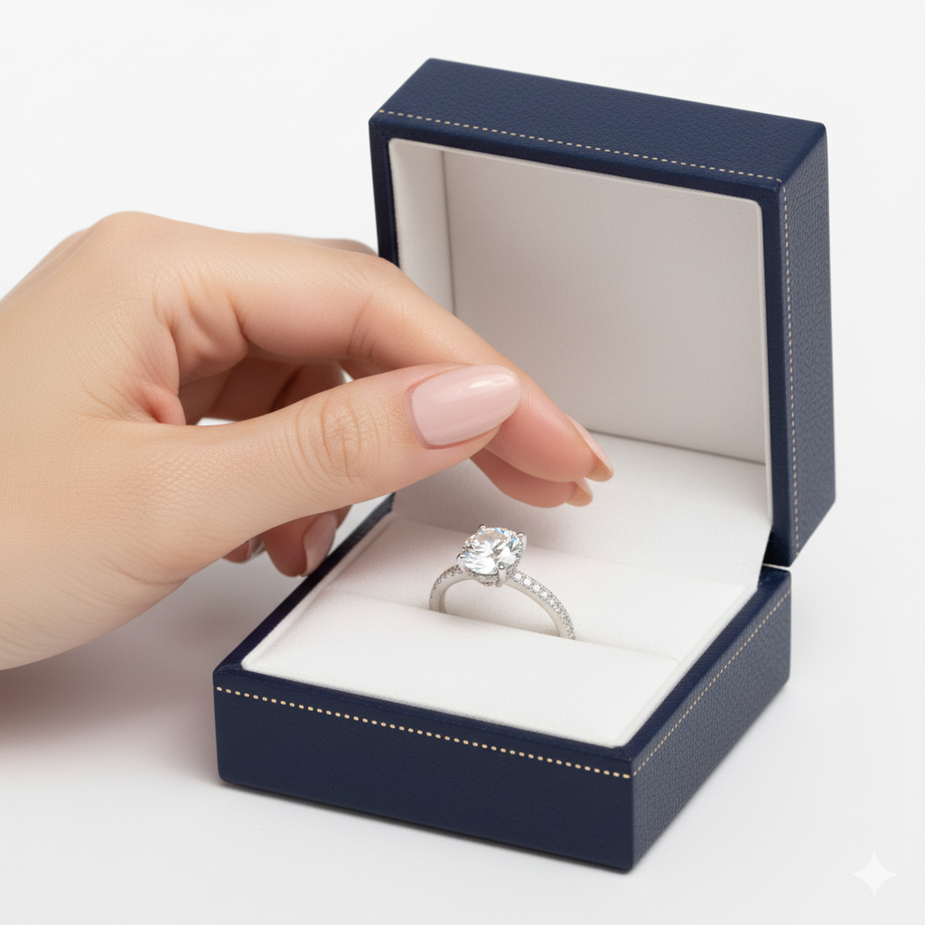 5CT Moissanite Engagement Ring in 18K White Gold & Silver