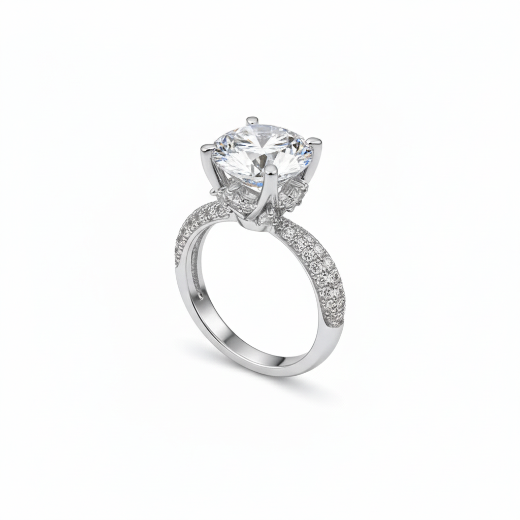 5CT Moissanite Engagement Ring in 18K White Gold & Silver