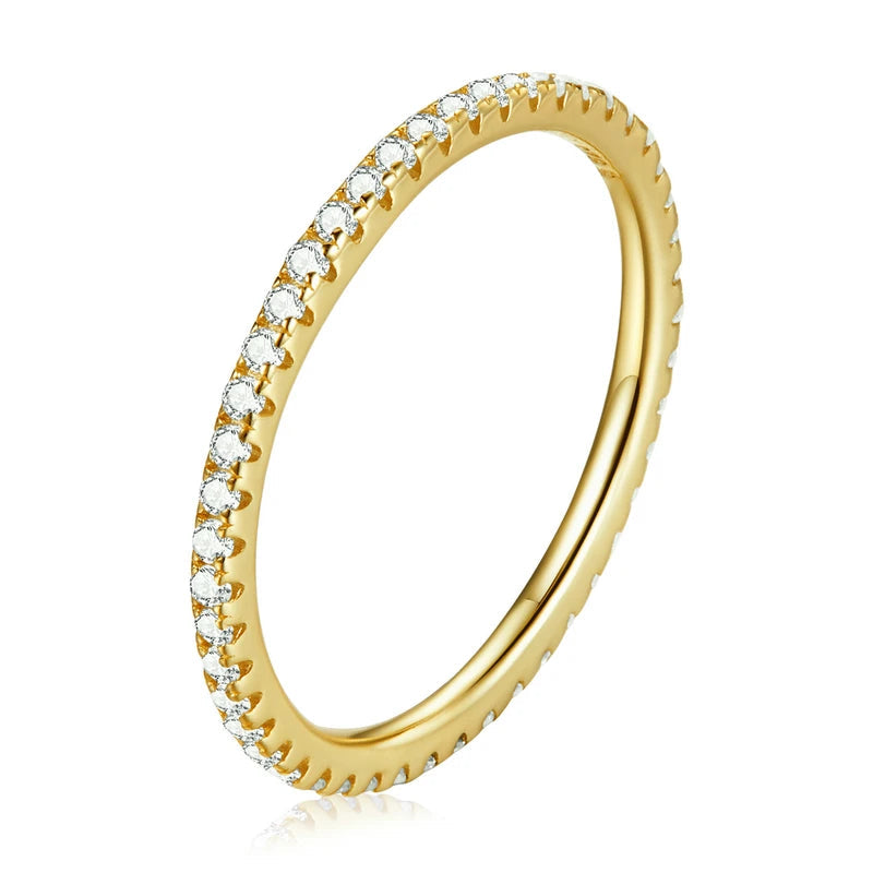 BAMOER 925 Sterling Silver Full pave CZ Simulated Diamond Stackable Ring, Women Gold Plated Engagement Wedding Eternity Bands Mirror Quenn