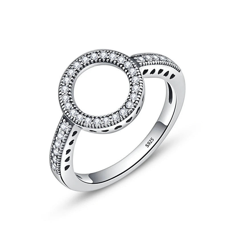 BAMOER 100% Genuine 925 Sterling Silver Forever Clear CZ Circle Round Finger Rings for Women Jewelry Christmas Gift SCR041 Mirror Quenn