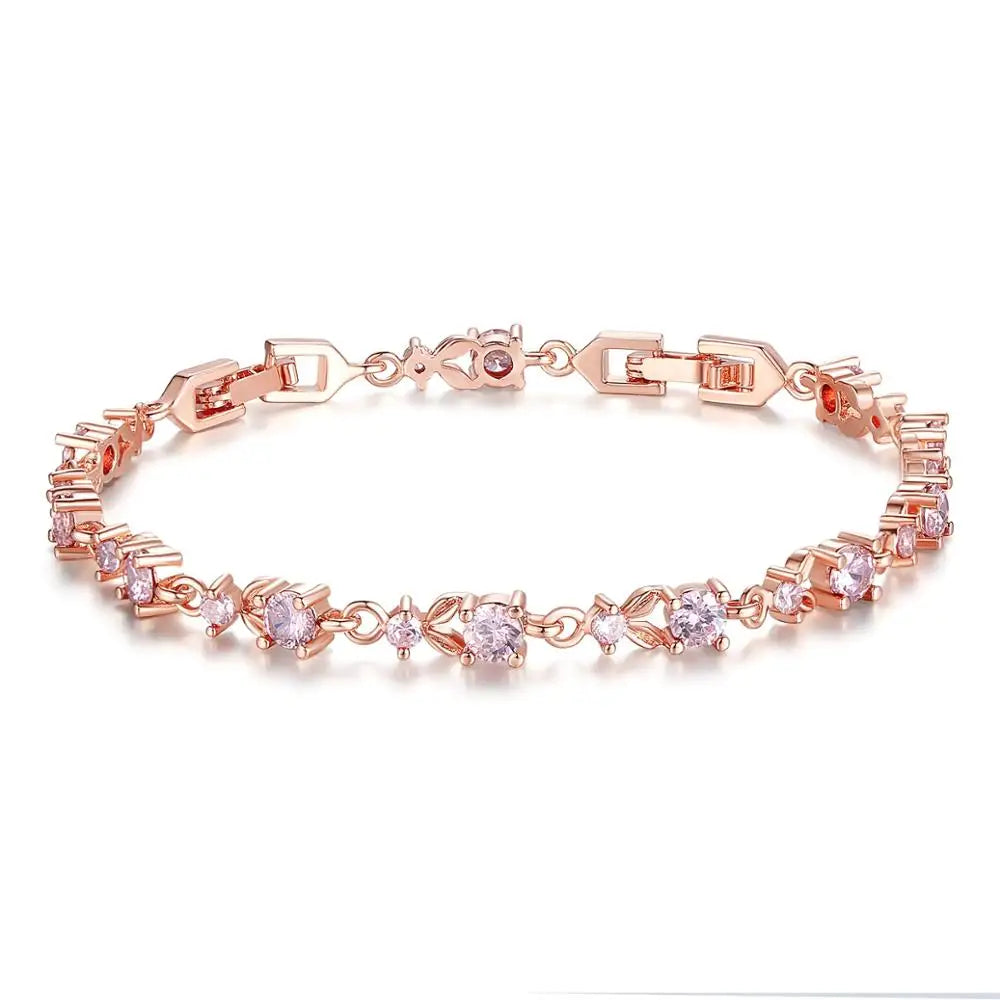 BAMOER Luxury Rose Gold Color Chain Link Bracelet for Women Ladies Shining AAA Cubic Zircon Crystal Jewelry JIB013 Mirror Quenn