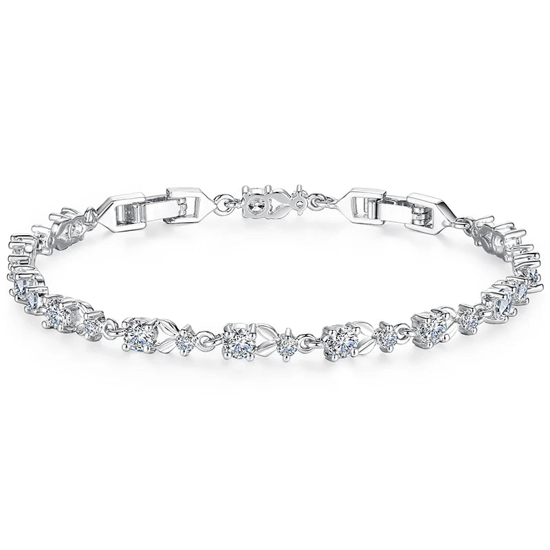 BAMOER Luxury Rose Gold Color Chain Link Bracelet for Women Ladies Shining AAA Cubic Zircon Crystal Jewelry JIB013 Mirror Quenn