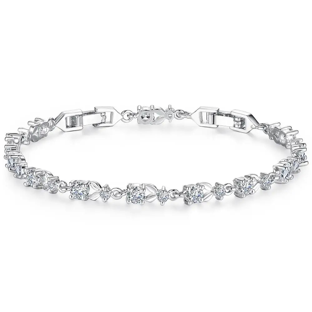 BAMOER Luxury Rose Gold Color Chain Link Bracelet for Women Ladies Shining AAA Cubic Zircon Crystal Jewelry JIB013 Mirror Quenn