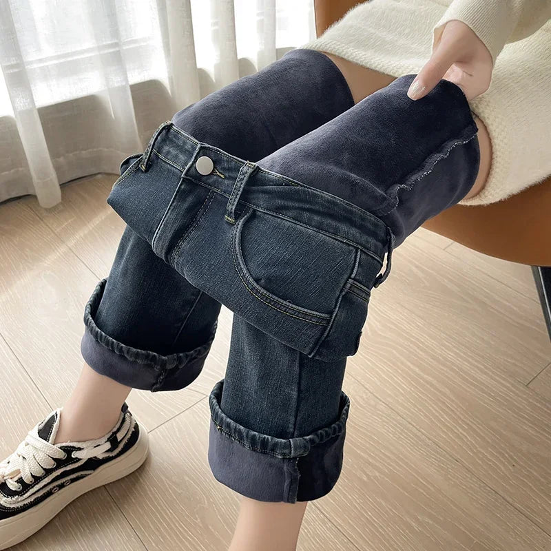 Warm Plush Flared Jeans