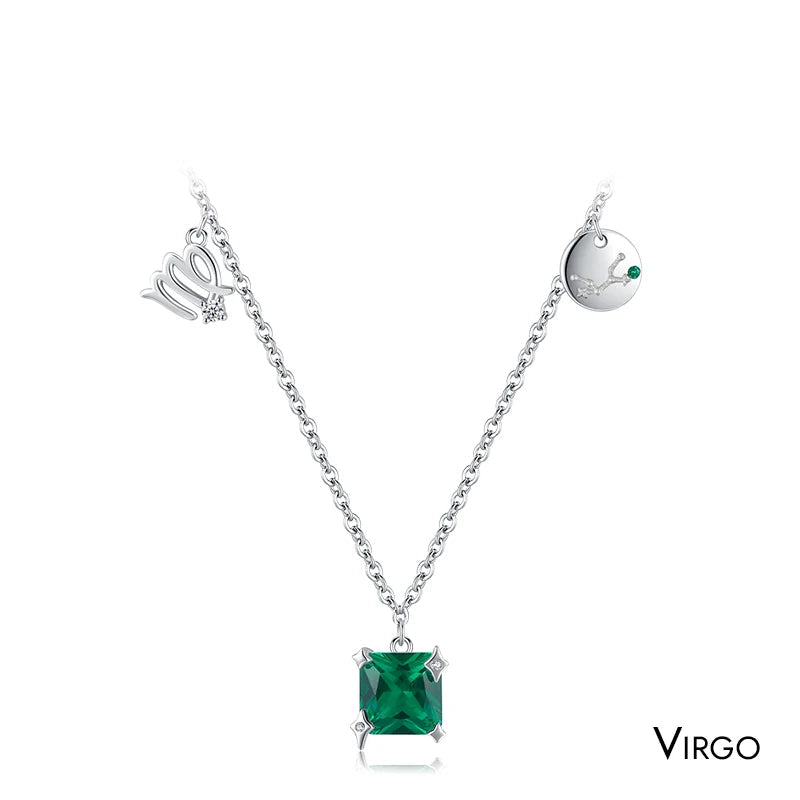 Rainbow Zircon Zodiac Pendant Necklace Mirror Quenn