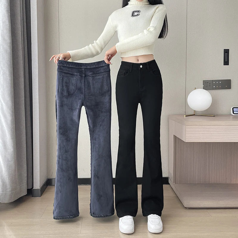 Warm Plush Flared Jeans