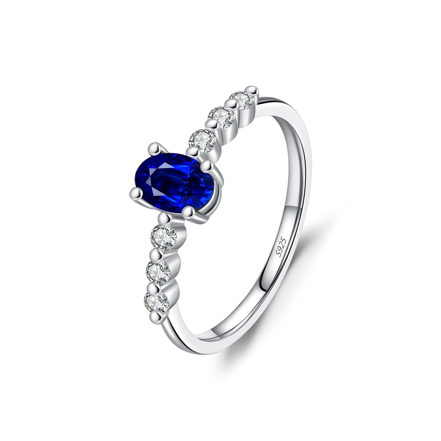 MODIAN 925 Sterling Silver Vintage Exquisite Basic Oval Blue Zirconia Finger Ring for Women Statement Ring Jewelry Gift Mirror Quenn