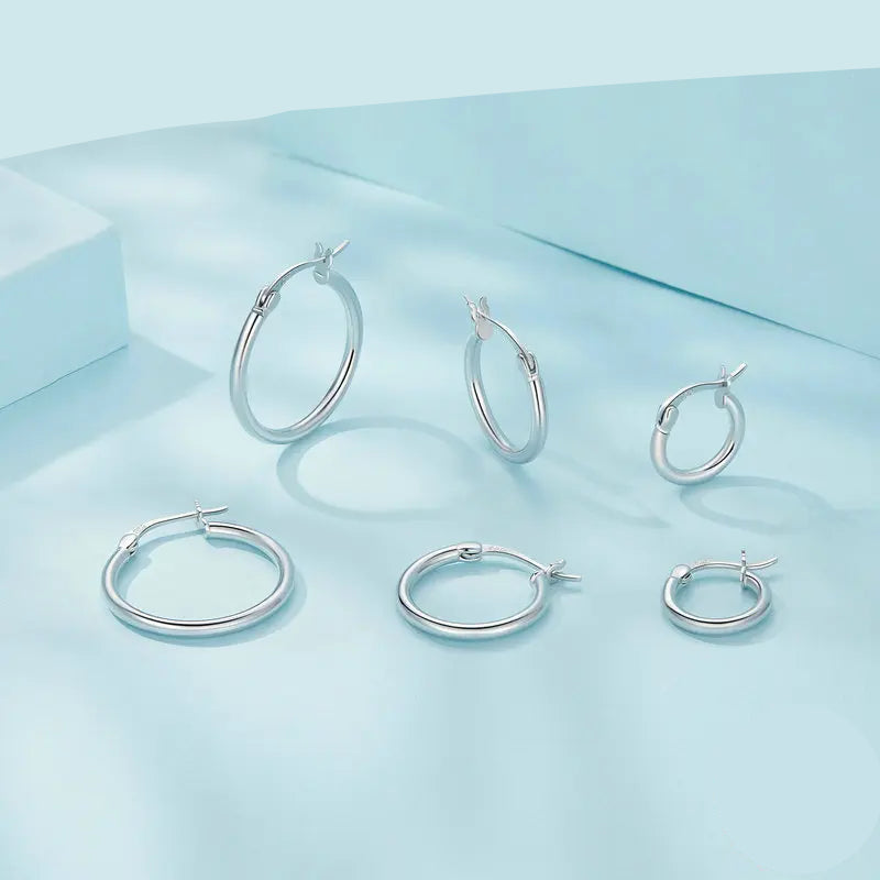 BAMOER 925 Sterling Silver Bold Classic Hypoallergenic Hoop Earrings, 14K White Gold Plated Standard Tube Earrings for Women Mirror Quenn