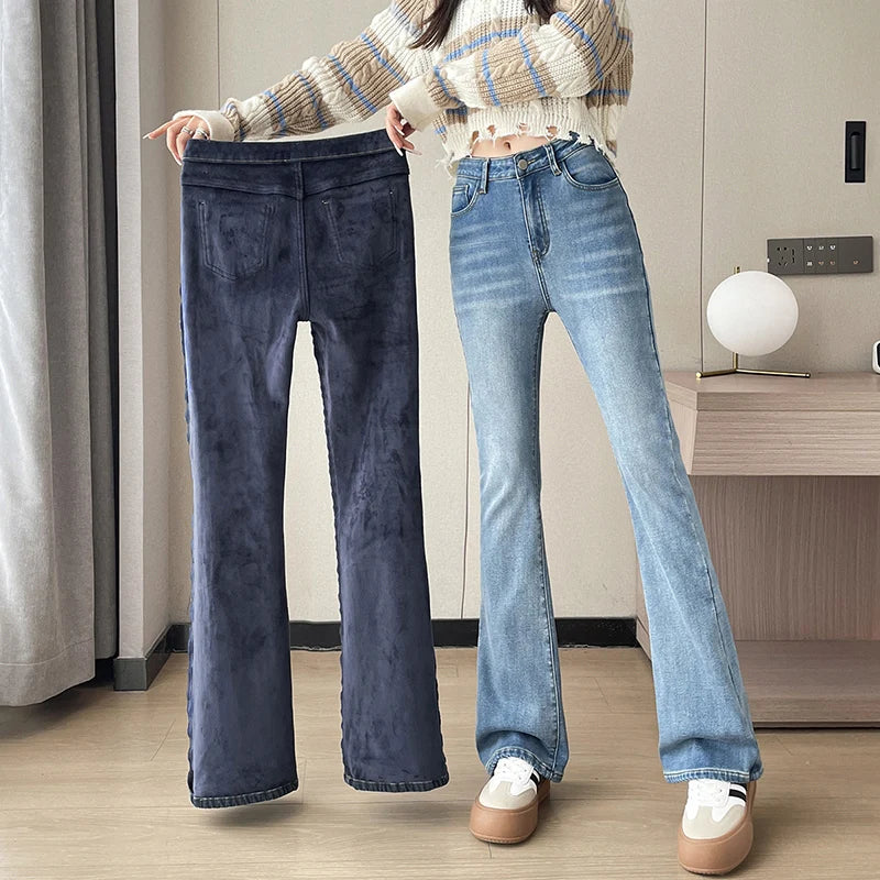 Warm Plush Flared Jeans