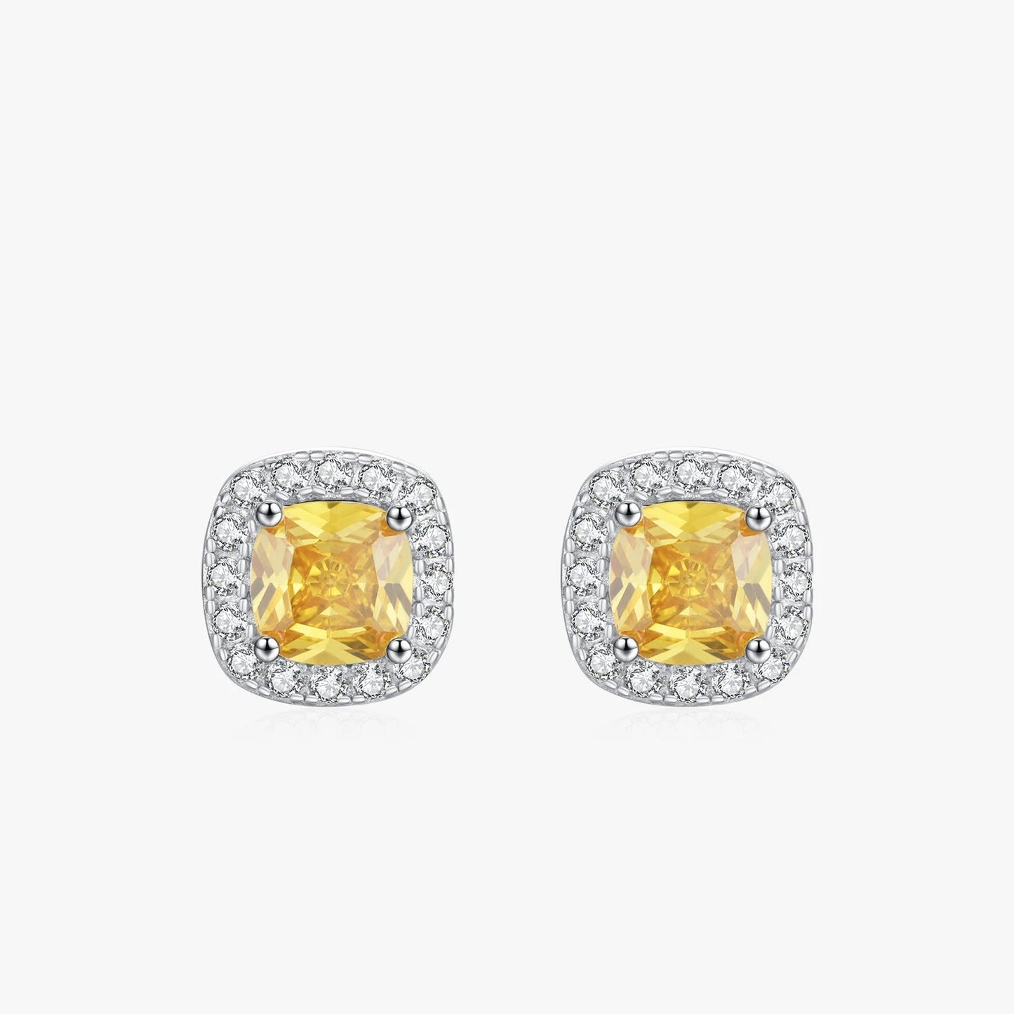 MODIAN Yellow Sparkling Cubic Zirconia Platinum Plated Stud Earrings 925 Sterling Silver Earrings For Women Wedding Jewelry Mirror Quenn