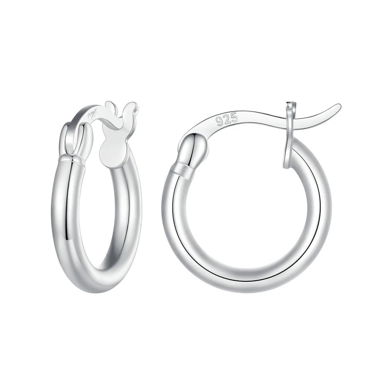 BAMOER 925 Sterling Silver Bold Classic Hypoallergenic Hoop Earrings, 14K White Gold Plated Standard Tube Earrings for Women Mirror Quenn