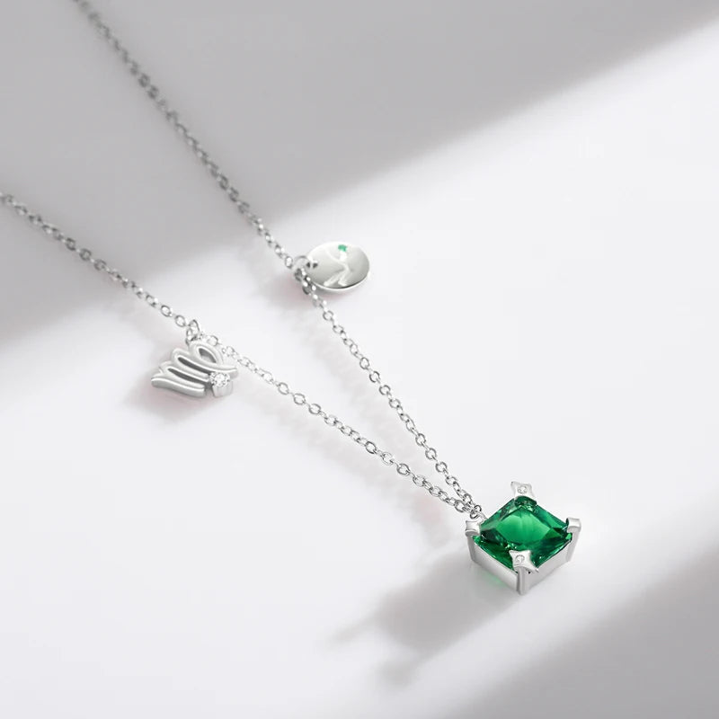 Rainbow Zircon Zodiac Pendant Necklace Mirror Quenn