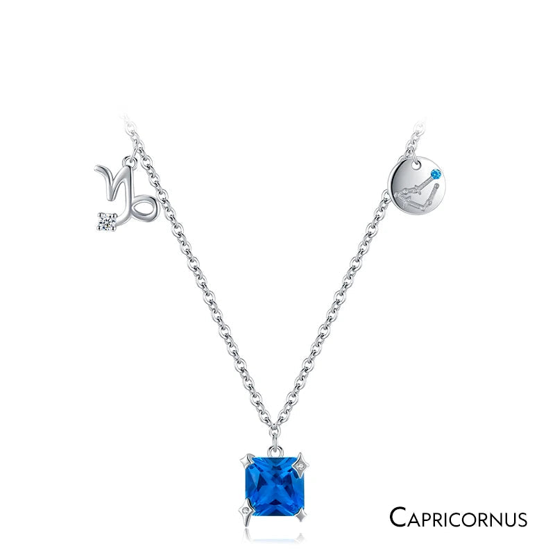 Rainbow Zircon Zodiac Pendant Necklace Mirror Quenn