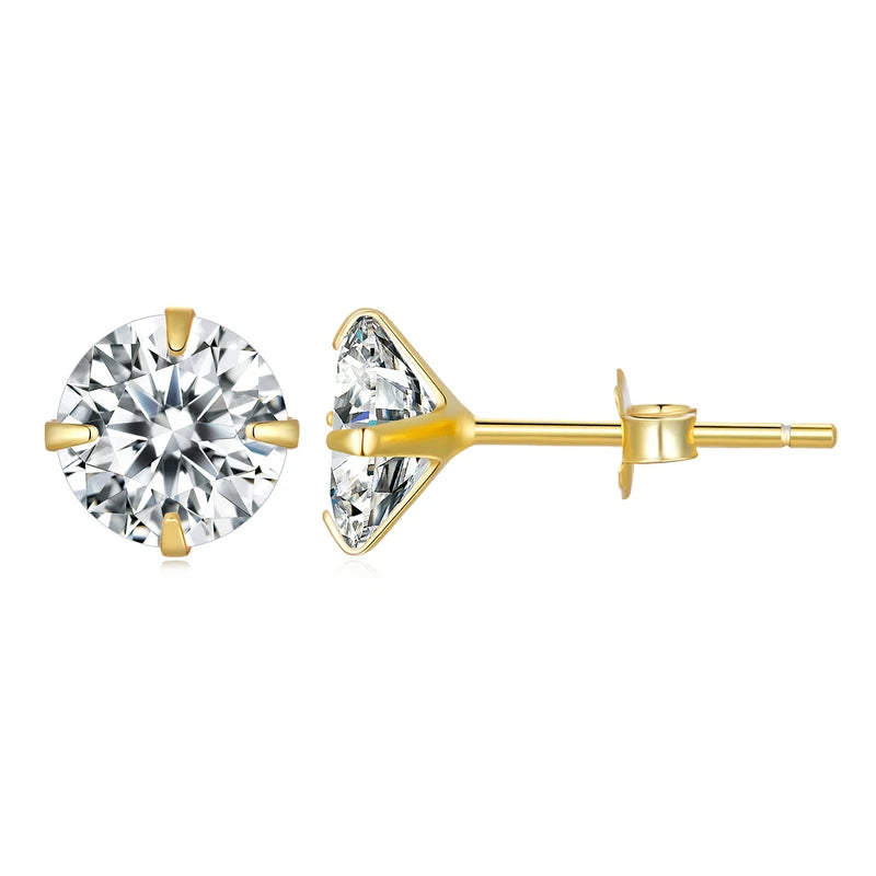 bamoer CZ Stud Earrings 925 Sterling Silver Platinum Plated Round Cubic Zirconia Hypoallergenic Earrings 4mm 5mm 6mm 7mm BSE166 Mirror Quenn