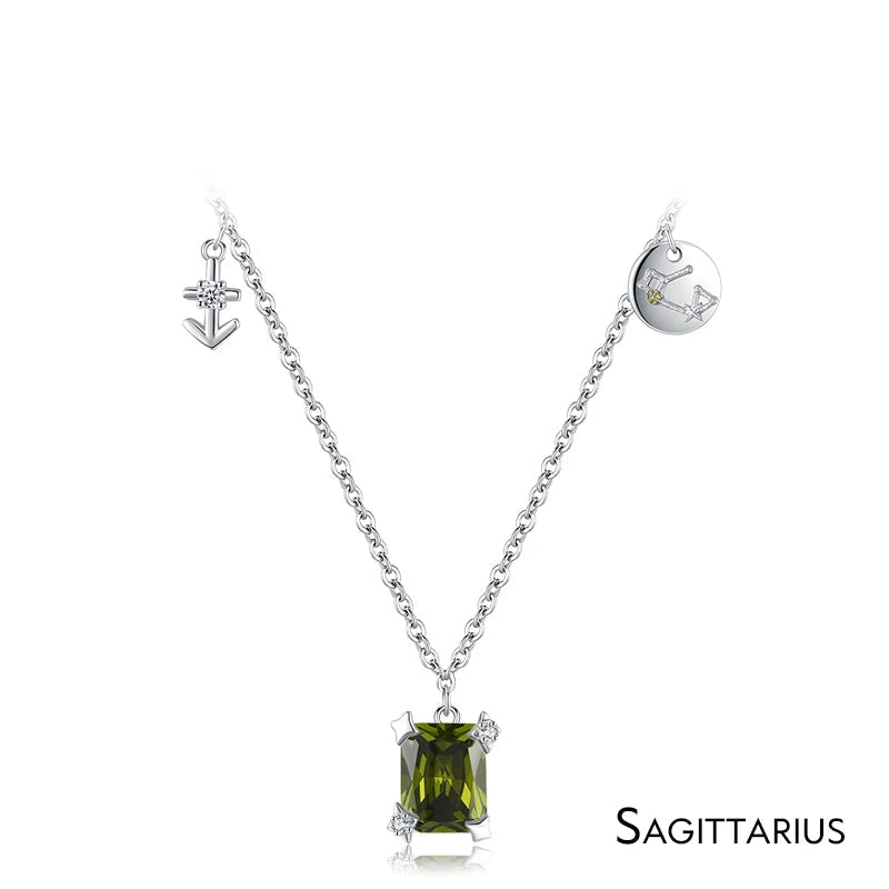 Rainbow Zircon Zodiac Pendant Necklace Mirror Quenn