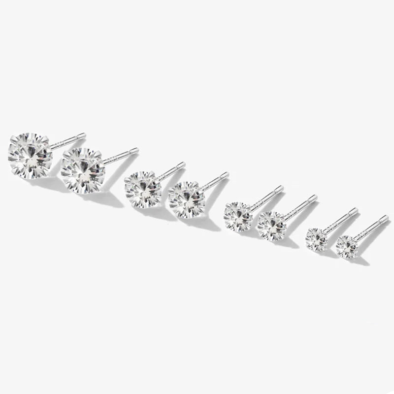 bamoer CZ Stud Earrings 925 Sterling Silver Platinum Plated Round Cubic Zirconia Hypoallergenic Earrings 4mm 5mm 6mm 7mm BSE166 Mirror Quenn