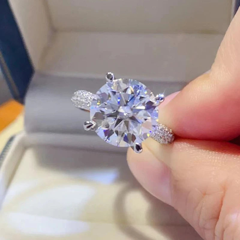 5CT Moissanite Engagement Ring in 18K White Gold & Silver