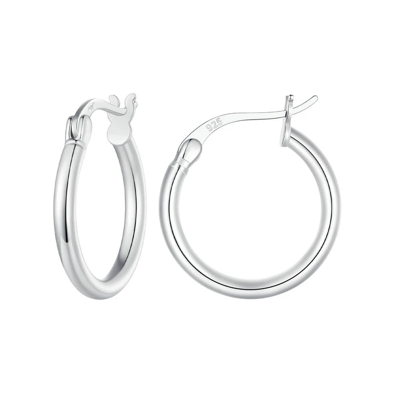 BAMOER 925 Sterling Silver Bold Classic Hypoallergenic Hoop Earrings, 14K White Gold Plated Standard Tube Earrings for Women Mirror Quenn