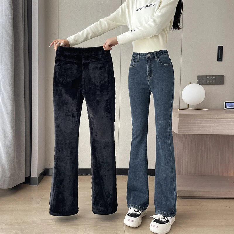 Warm Plush Flared Jeans