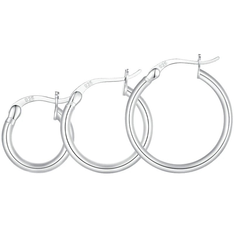 BAMOER 925 Sterling Silver Bold Classic Hypoallergenic Hoop Earrings, 14K White Gold Plated Standard Tube Earrings for Women Mirror Quenn
