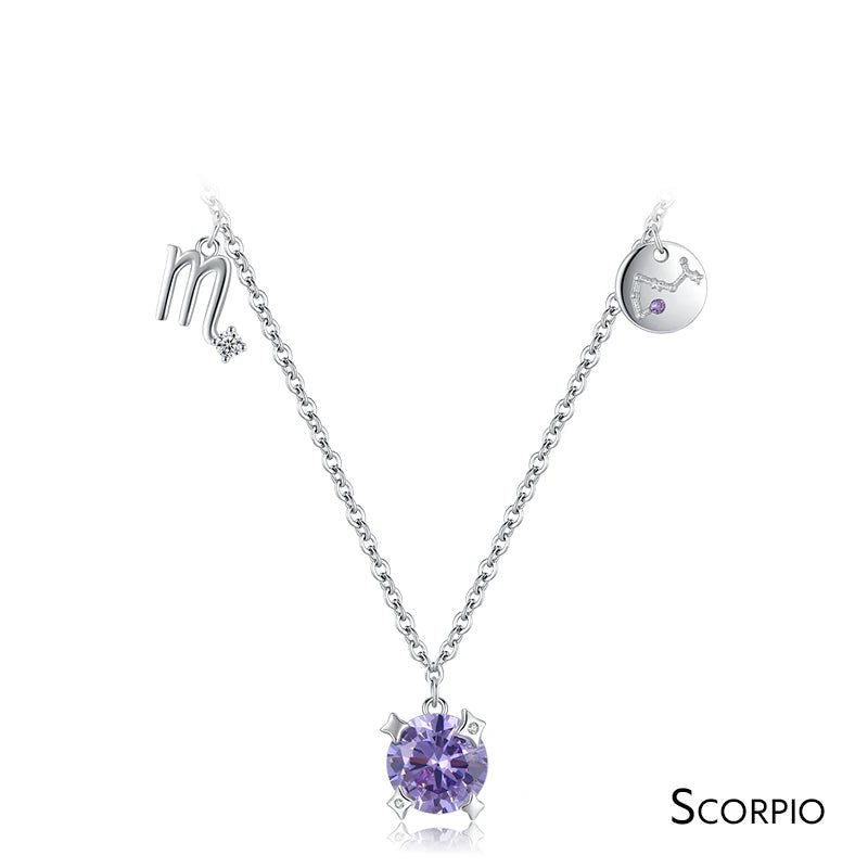 Rainbow Zircon Zodiac Pendant Necklace Mirror Quenn