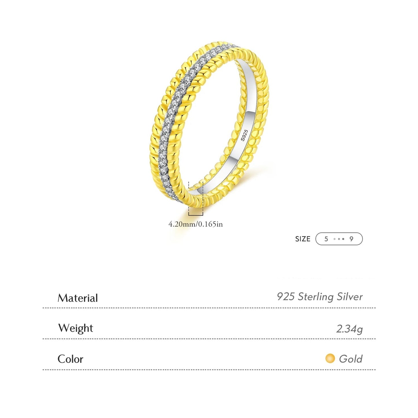 MODIAN Fashion 925 sterling silver Rings Shining AAAAA Cubic Zirconia Eternity Bands Rings For Women Gold Color Fine Jewelry Mirror Quenn