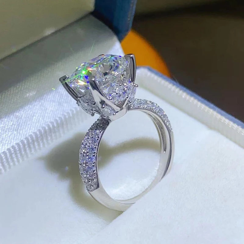 5CT Moissanite Engagement Ring in 18K White Gold & Silver