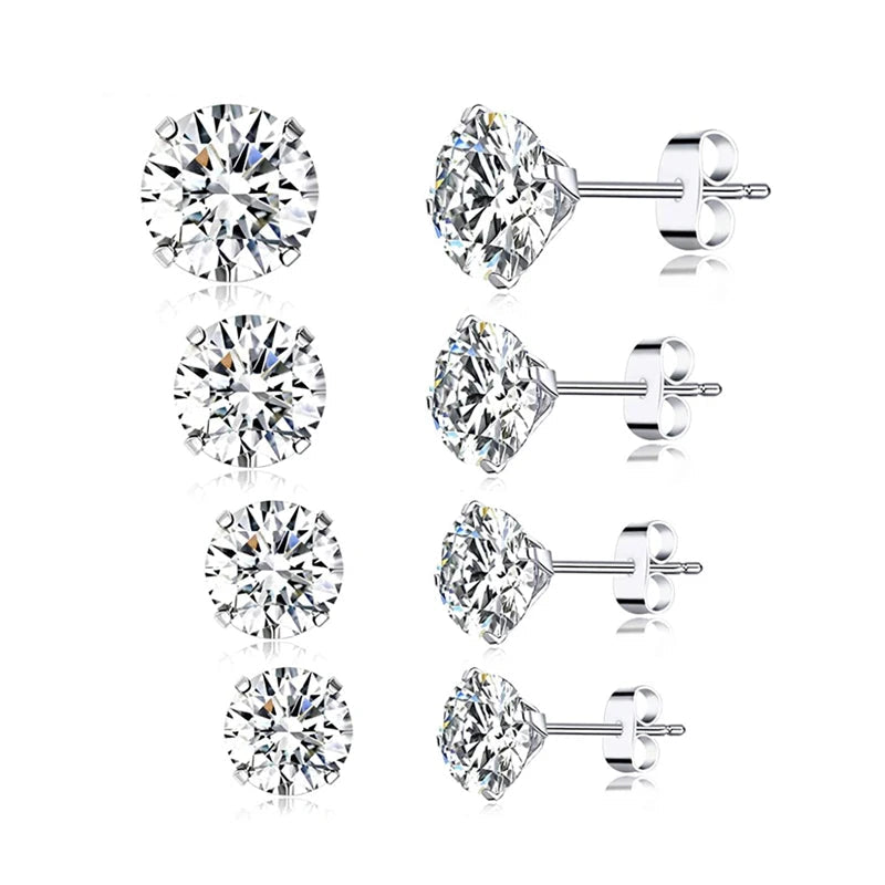 bamoer CZ Stud Earrings 925 Sterling Silver Platinum Plated Round Cubic Zirconia Hypoallergenic Earrings 4mm 5mm 6mm 7mm BSE166 Mirror Quenn