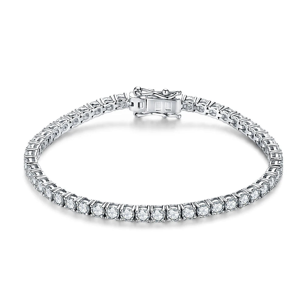 ATTAGEMS 4.0mm 5.0mm DVVS1 Pass Diamond Test Round Cut Moissanite Tennis Bracelet White Gold Plated 925 Silver Jewelry for Women Mirror Quenn
