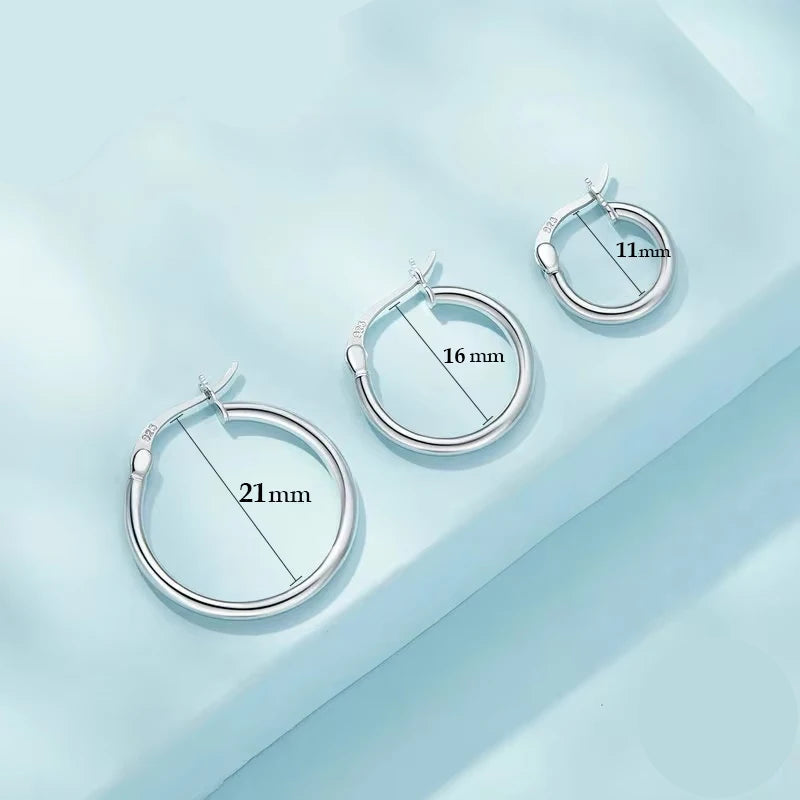BAMOER 925 Sterling Silver Bold Classic Hypoallergenic Hoop Earrings, 14K White Gold Plated Standard Tube Earrings for Women Mirror Quenn
