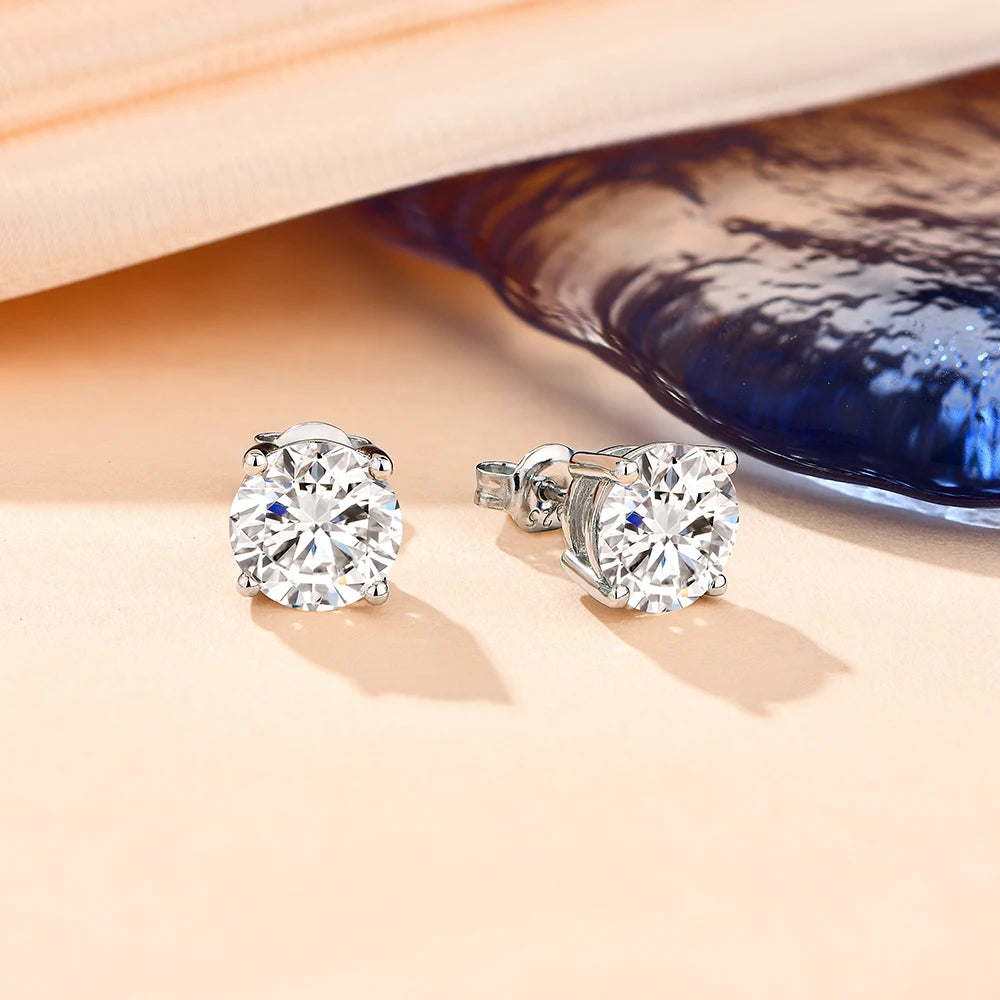 ATTAGEMS 2 Carat 8.0mm D Color Moissanite Stud Earrings For Women Top Quality 100% 925 Sterling Silver Sparkling Wedding Jewelry Mirror Quenn