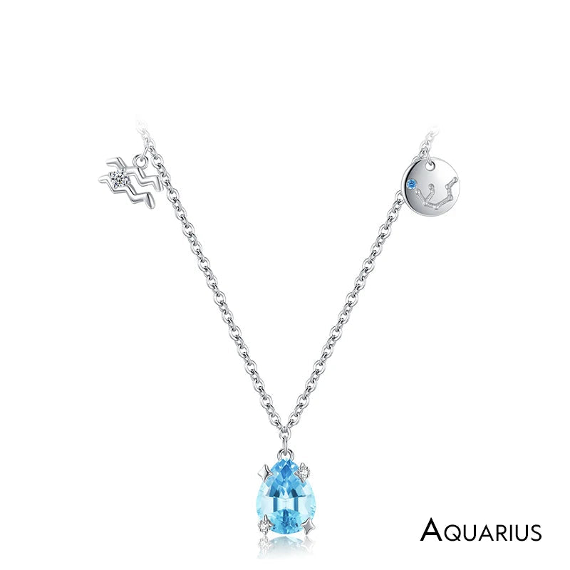 Rainbow Zircon Zodiac Pendant Necklace Mirror Quenn