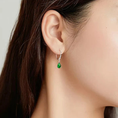 BAMOER Silver ISHWAR Green Water Drop Earrings 925 Sterling Silver 4 Colors Drop Shape Earring for Women Statement Jewelry Mirror Quenn