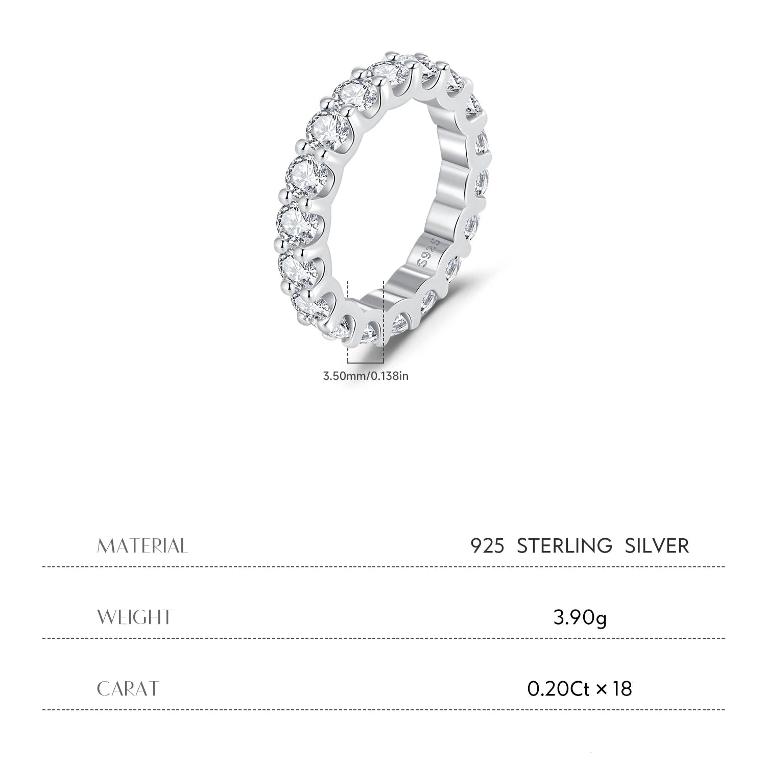 D Color Moissanite Eternity Band Ring Mirror Quenn