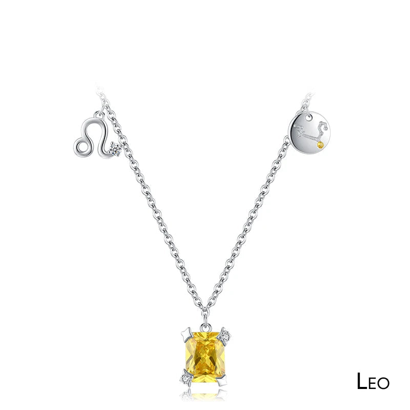 Rainbow Zircon Zodiac Pendant Necklace Mirror Quenn