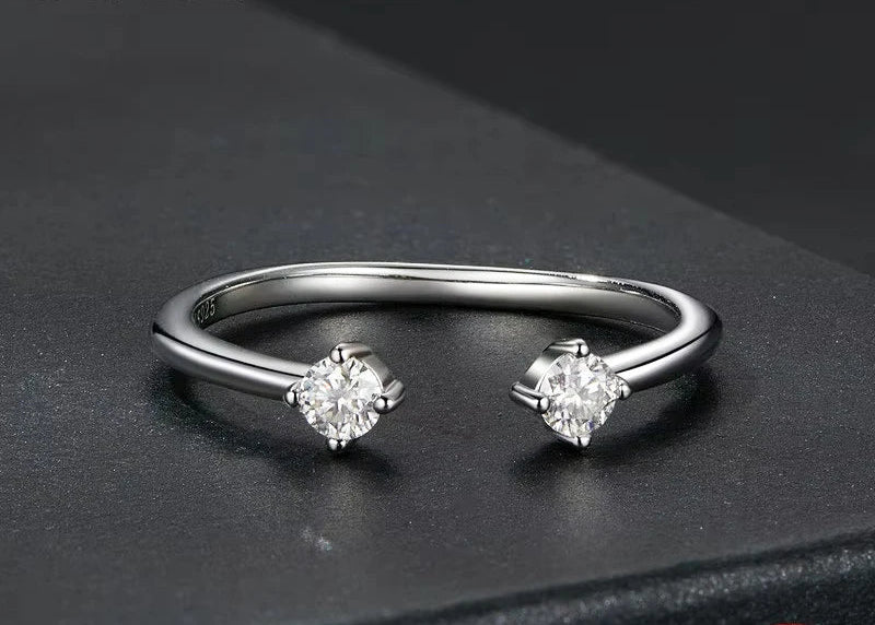 Moissanite White Gold Plated Adjustable Ring 925 Sterling Silver Exquisite Open Ring for Women Fine Jewelry Gift Mirror Quenn