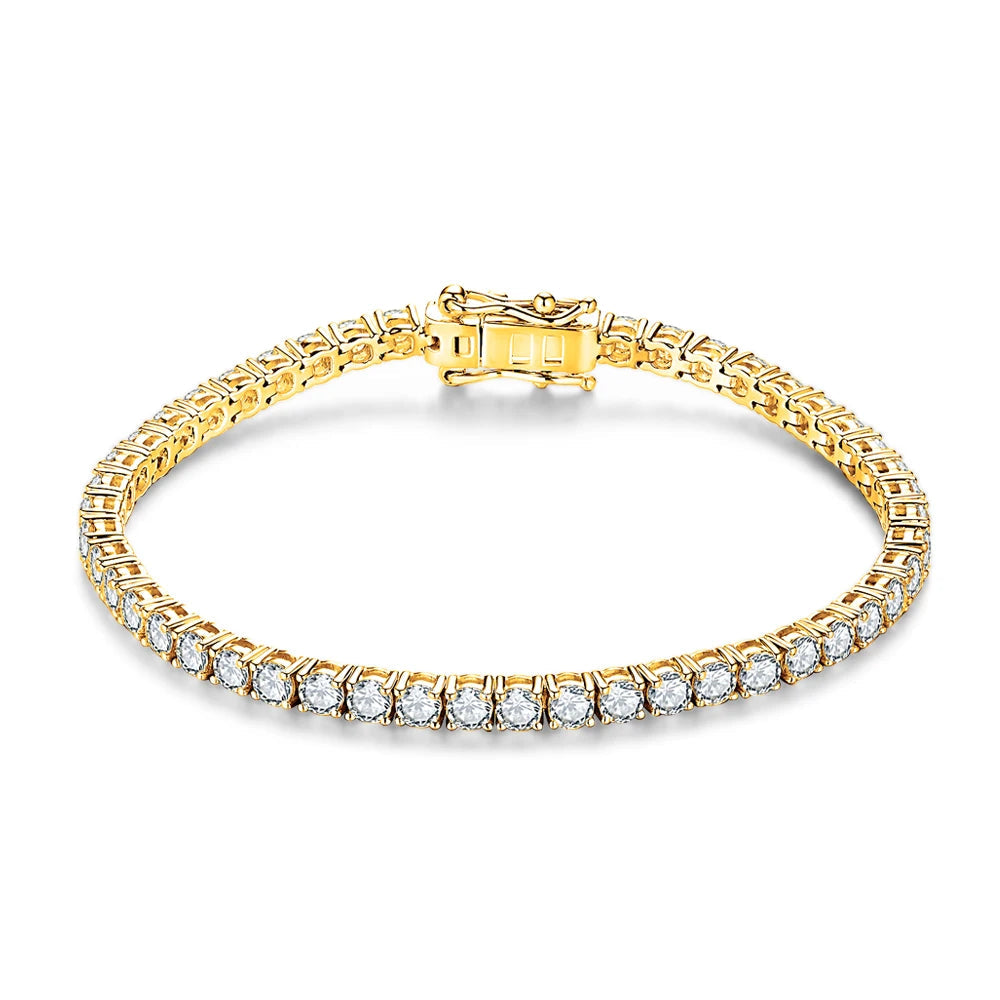 ATTAGEMS 4.0mm 5.0mm DVVS1 Pass Diamond Test Round Cut Moissanite Tennis Bracelet White Gold Plated 925 Silver Jewelry for Women Mirror Quenn