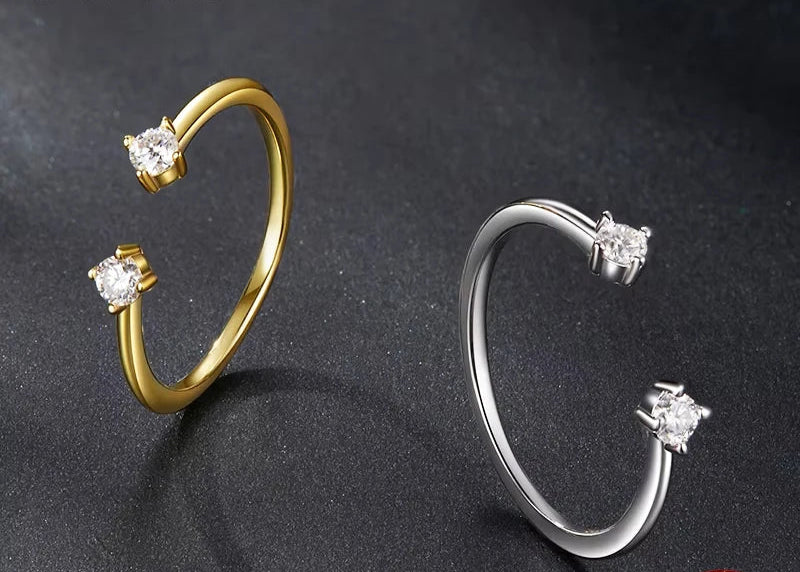 Moissanite White Gold Plated Adjustable Ring 925 Sterling Silver Exquisite Open Ring for Women Fine Jewelry Gift Mirror Quenn