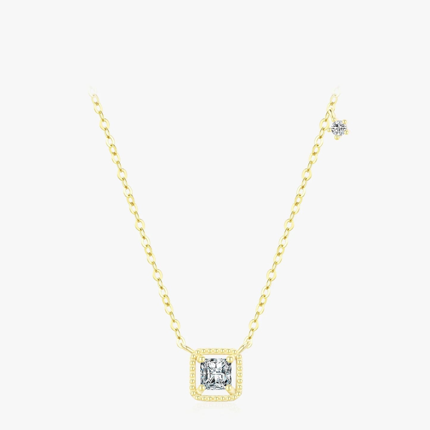 MODIAN 925 Sterling Silver Simple High Quality Square Zirconia Necklace Pendant Trendy Gold Color Link Chain For Women Jewelry Mirror Quenn