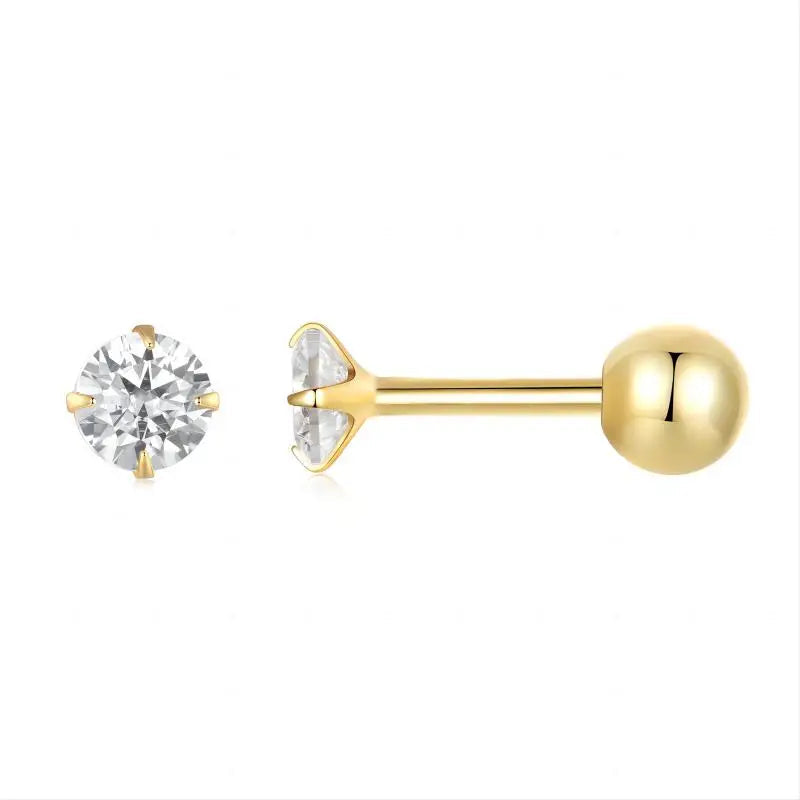 BAMOER Platinum Plated Classic Round CZ Stud Earrings Prongs Set 925 Sterling Silver Hypoallergenic Elegant Jewellry 3mm 5mm 7mm Mirror Quenn