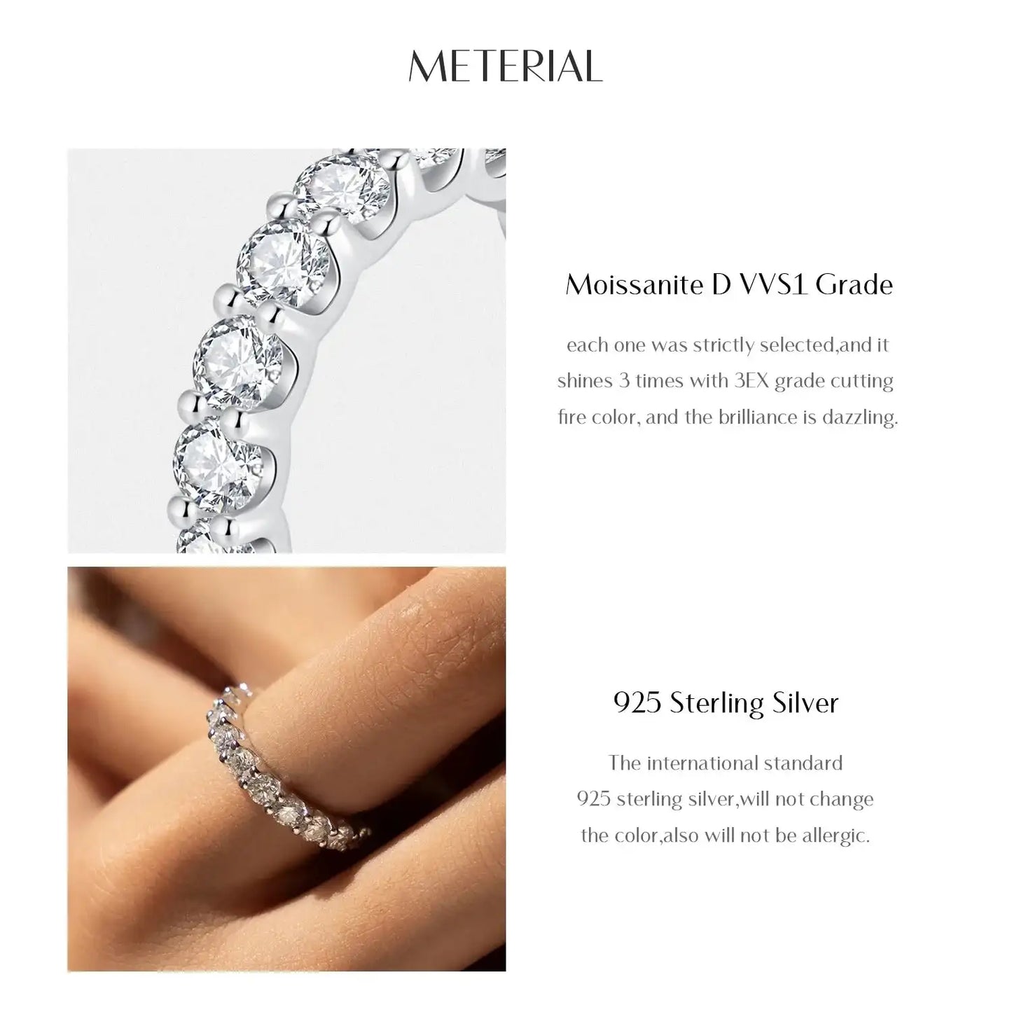 D Color Moissanite Eternity Band Ring Mirror Quenn