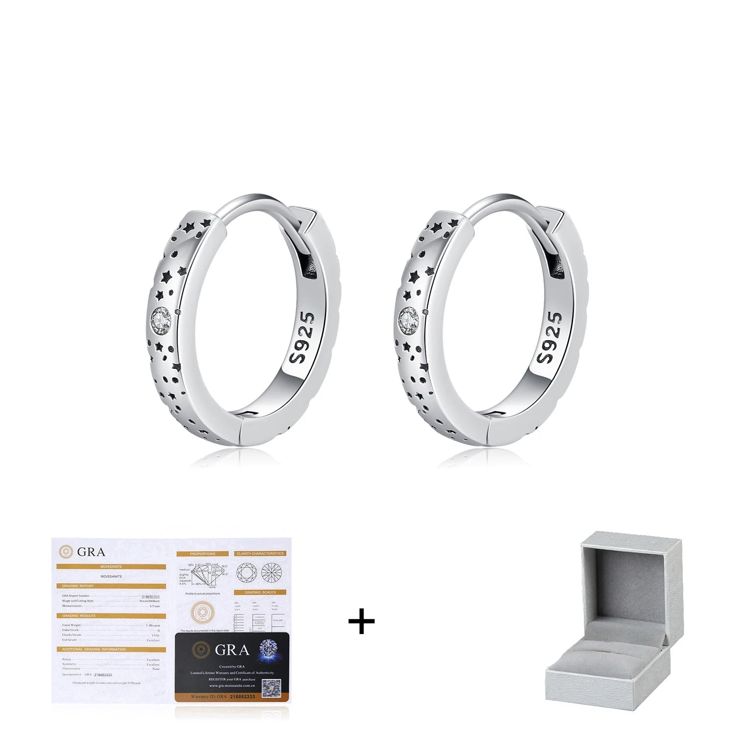D Color Moissanite Star Hoop Earrings Mirror Quenn