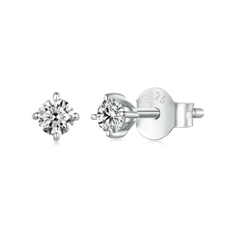 Bamoer 925 Sterling Silver Simple Moissanite Stud Earrings Round Cut VVS1 Lab Diamond for Men Women Classic Party Certified Gift Mirror Quenn