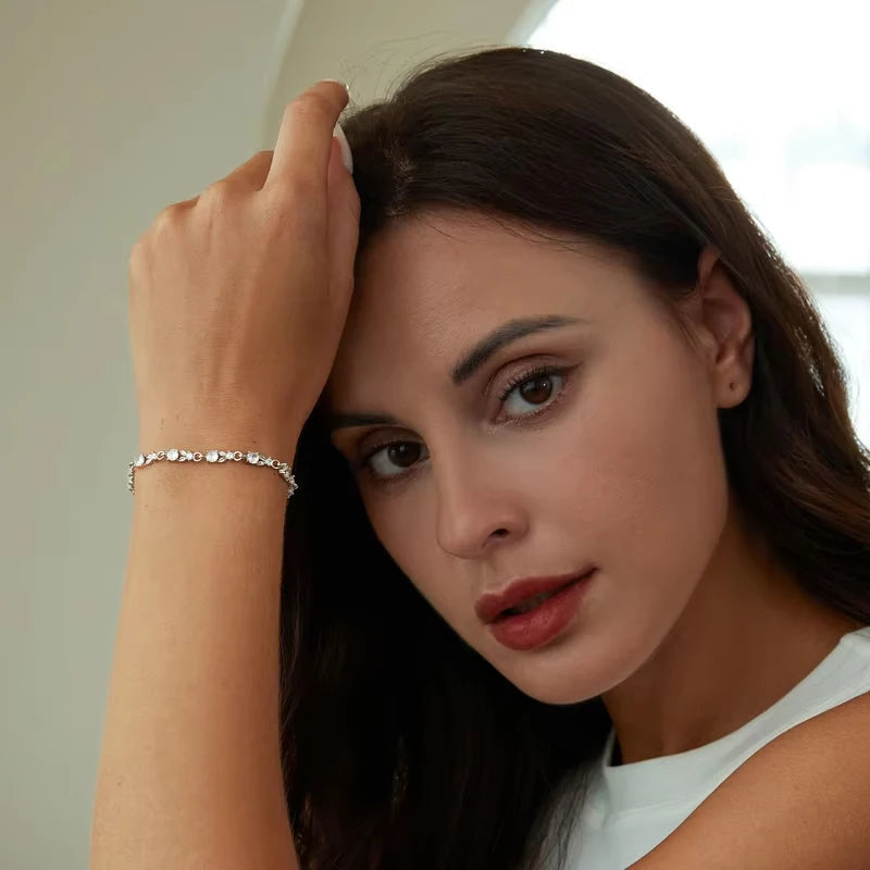 BAMOER Luxury Rose Gold Color Chain Link Bracelet for Women Ladies Shining AAA Cubic Zircon Crystal Jewelry JIB013 Mirror Quenn