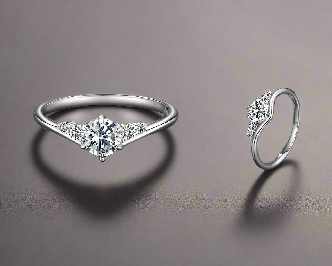 BAMOER 0.6CT Moissanite Ring 5-Stones Prongs Setting Band Ring D Color VVS1 Original for Women Wedding Jewelry with Certificate Mirror Quenn