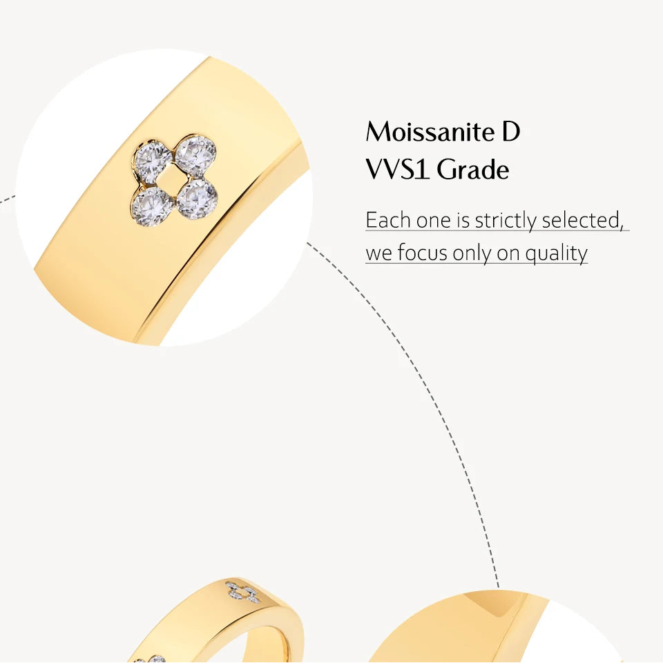 D Color Moissanite Flower Wedding Band Ring - Mirror Quenn - shop now worldwide shipping