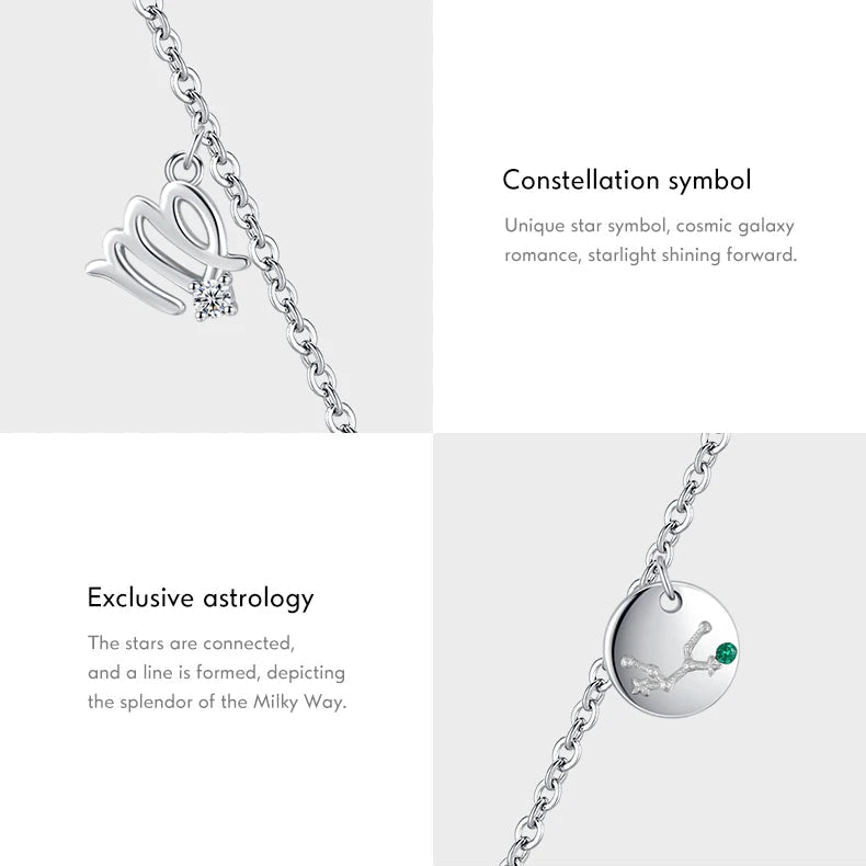 Rainbow Zircon Zodiac Pendant Necklace Mirror Quenn