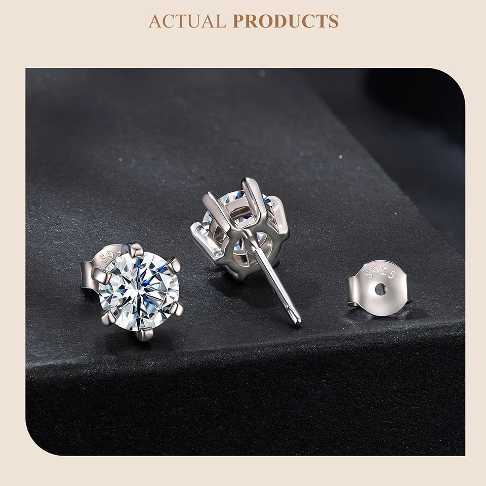 Moissanite Stud Earrings 925 Sterling Silver Lab Diamond